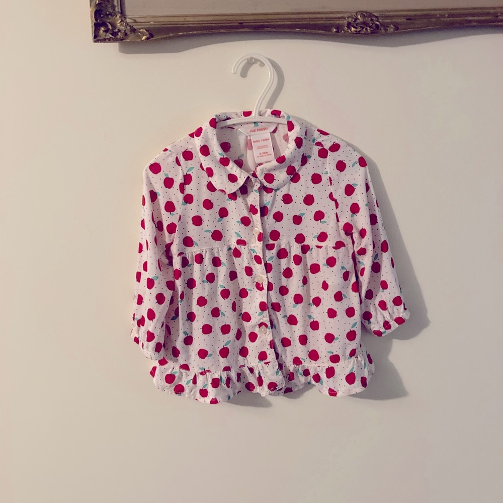 Joe Fresh Apple and Polka Dot Baby Button Down Back Blouse 6 - 12 Month